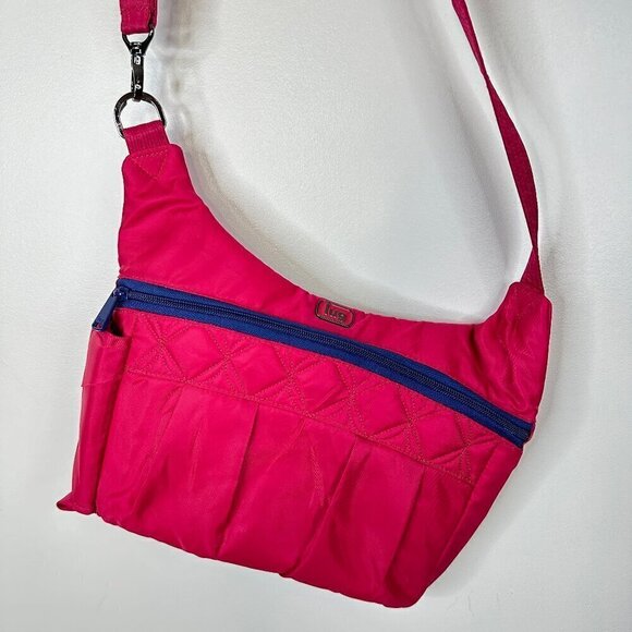 LUG  Swing Crossbody Bag Purse  Quilted Nylon  Lightweight  Dark Pink 12" x 9" - Picture 4 of 7